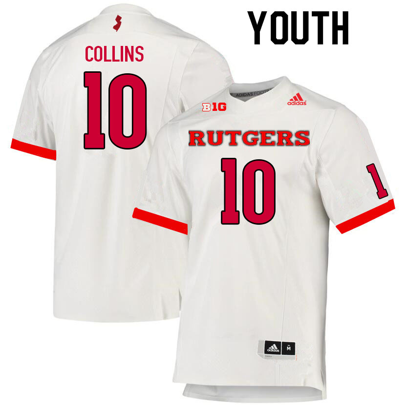 Youth #10 Shawn Collins Rutgers Scarlet Knights College Football Jerseys Sale-White - Click Image to Close